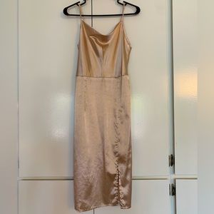 Small Champagne Gold Satin Slit Dress